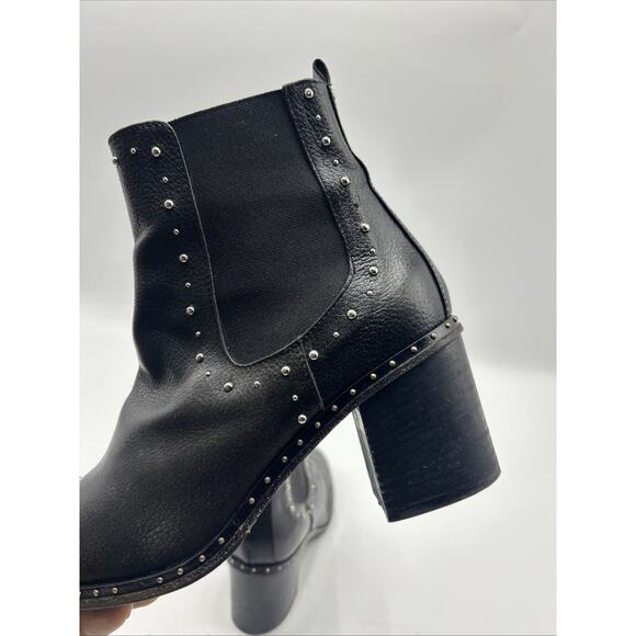 Napoleoni Made In Italy Black Leather Chunk Heel Stud Chelsea Boots Women’s 38 - Picture 5 of 8